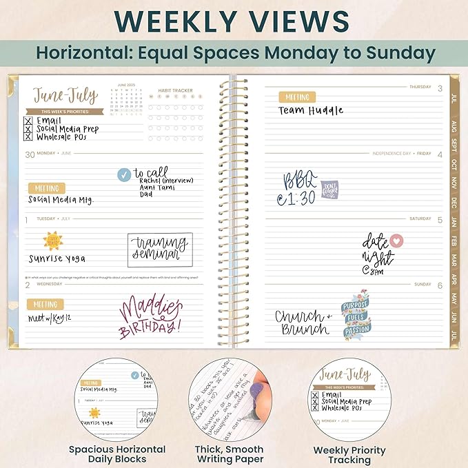 bloom daily planners HARDCOVER Planner 2025-2026 (8.5" x 11") Academic Year (July 2025 - July 2026) - Task Goal Organizer - Monthly & Weekly Inspirational Agenda Book - Iridescent Opal