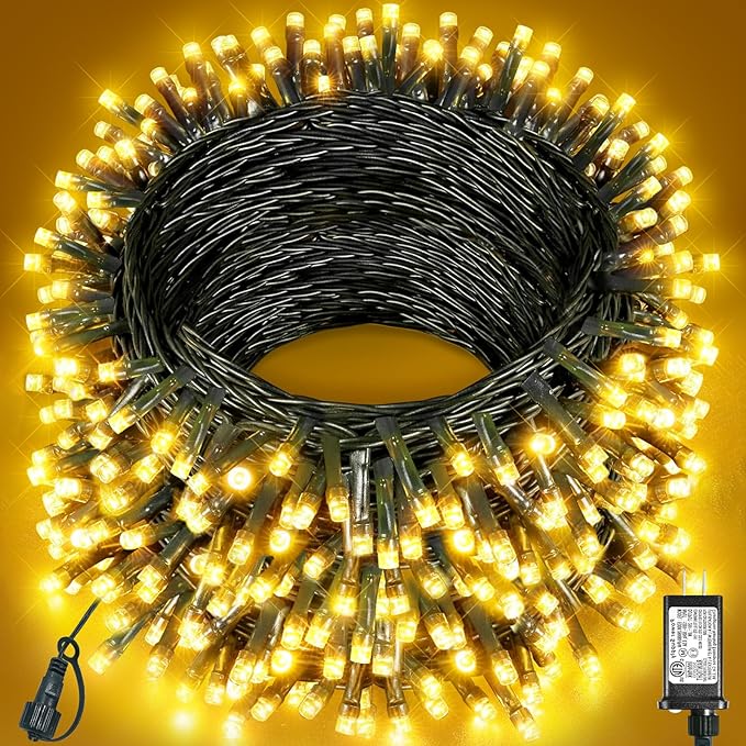 157FT 480 LED Christmas Lights Outdoor, Christmas Tree Lights Waterproof, 8 Modes Plug in Fairy String Light for Indoor Party Xmas Tree Garden Patio Decorations, Warm White
