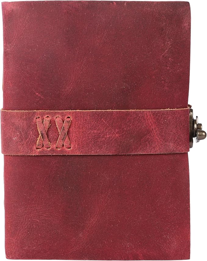 Vintage Leather Journal Handmade Buffalo Non-Refillable Deckle Edge Paper – Leather Bound Journal for Women, Men, C-Lock Closure, Ideal for Writing & Travel for Artists (Solid Pink)