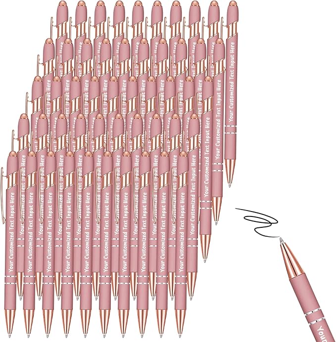 Personalized Ballpoint Pen 50 Custom Pens Free Engraved Bulk with Name Logo, Soft Black Ink Stylus with Touch Metal Office, Gift for Anniversaries, Graduations, Birthdays