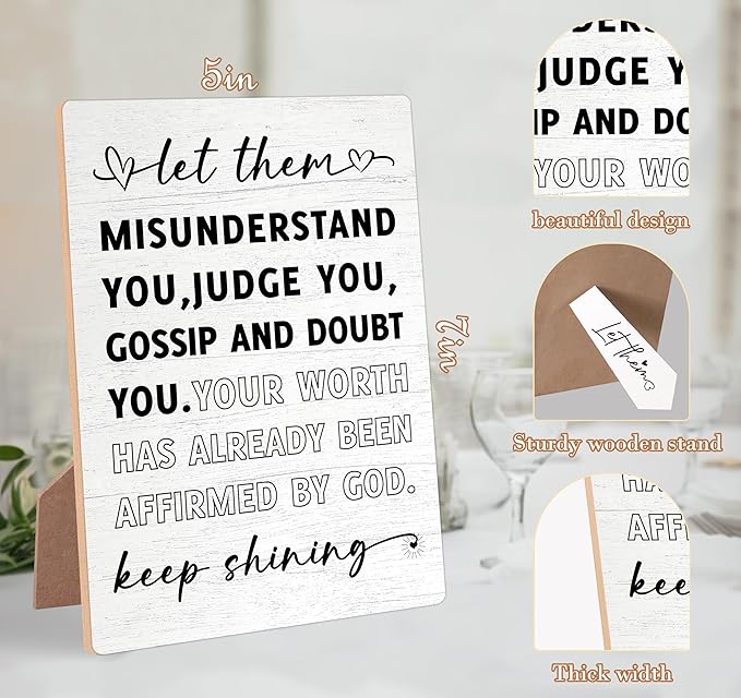 Desk Signs for Office, Mental Health Decorations, Inspirational Desk Decor, Home Decor Living Room, Coworker Gifts, Encouragement Gifts for Women Men Friend, Christian Gifts, Wooden Sign with Stand,1