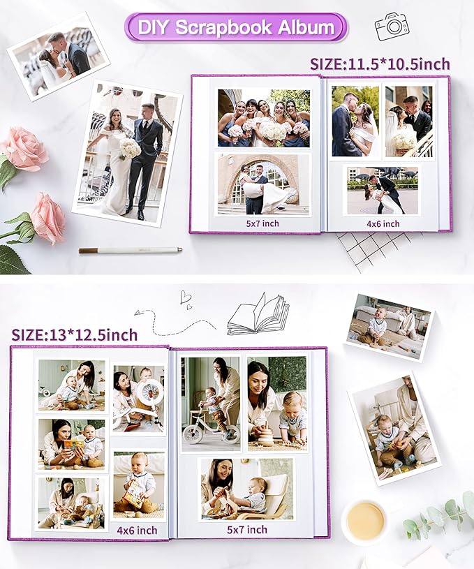 Popotop Photo Album Self Adhesive Scrapbook Album for 4x6 5x7 8x10 Pictures DIY Photo Book as Scrapbooking Supplies Kits, Birthday Gifts for Women Mom Wedding Baby Family Travel