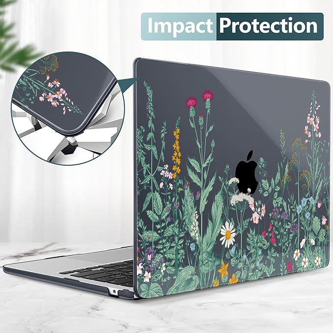 DONGKE Compatible with M4 MacBook Air 15 inch Case 2025 2024 2023 A3241 A3114 A2941 M3 M2 Liquid Retina Display Touch ID, Plastic Hard Case & Keyboard Skin & Screen Protector - Garden Florals