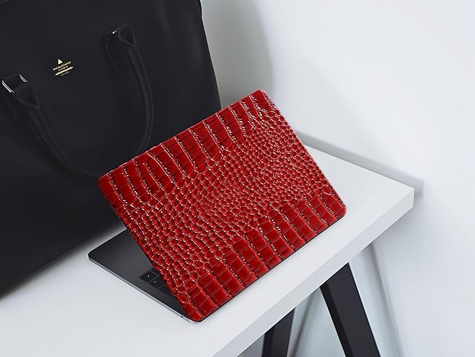 KEROM Crocodile Case for MacBook Pro 14 Inch 2024-2021 M4 M3 M2 M1 Pro/Max Chip A3112 A3185 A3401 A2918 A2992 A2779 A2442, Aligator Skin Snakeskin PU Leather Hard Shell & Keyboard Cover, Burgundy