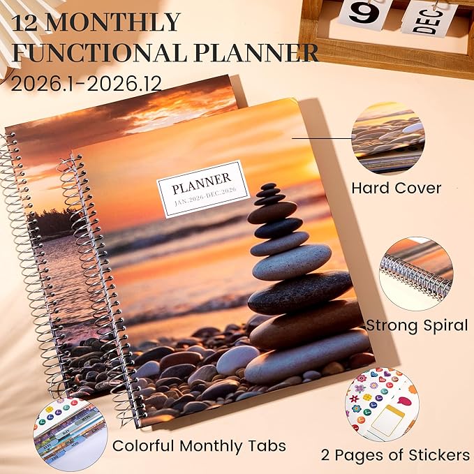 CAGIE 2026 planner Weekly and Monthly Jan 2026-Dec 2026 Hardcover Hourly Daily Planners for Women 26 Calendar Planner with Stickers Spiral Bound Yearly Agenda, 8.5 x 11