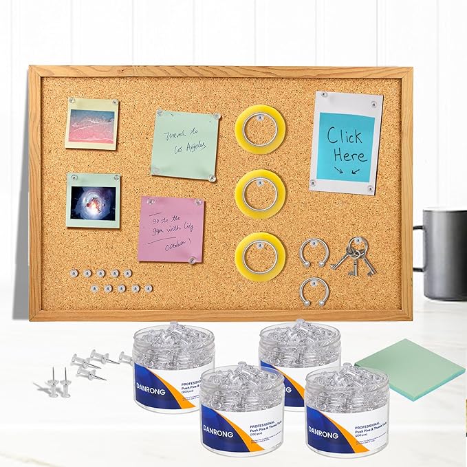 800 PCS Clear Push Pins, Standard Thumb Tacks for Bulletin Board, Steel Point and Clear Plastic Head, Pin Tacks for Wall Cork Board Maps Photos Calendar Hangings, Office School Supplies