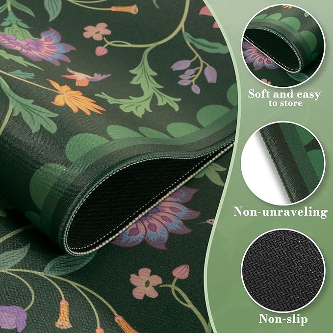 HAOCOO Moss Green Aesthetic Desk Matt for Desktop, Cute Mouse Pad, Non-Slip Vintage Keyboard Mat with Stitched Edge, Large Desk Docer Mat, Desk Cover for Home, School, Office