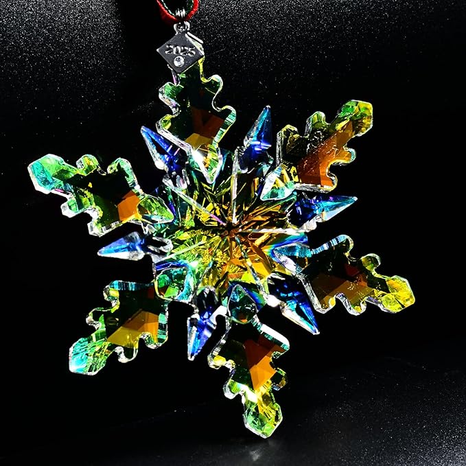 2025 Annual Edition Snowflake Crystal Christmas Ornaments,Christmas Tree Ornaments Crystal Sun Catcher Home Hanging Decor (2025 Dreamy Color)
