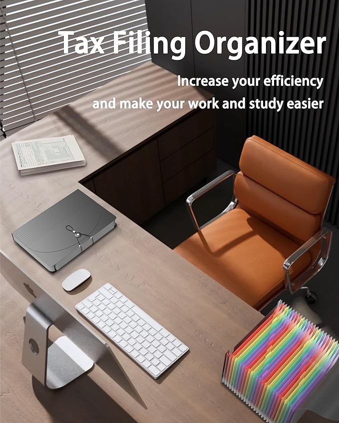 4 Pack Expanding File Folder, 24 Pocket Accordian File Organizer A4 Letter Size Portable Document Organizer with Colored Tabs, Expandable Desktop Accordion Folder -Black