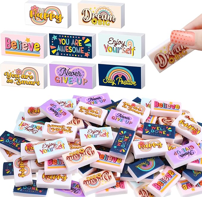 100 Pcs Inspirational Pencil Erasers Bulk for Kids Fun Motivational Eraser School Supplies Back to School Office Supplies for Classroom Office Teacher Artists (Boho)