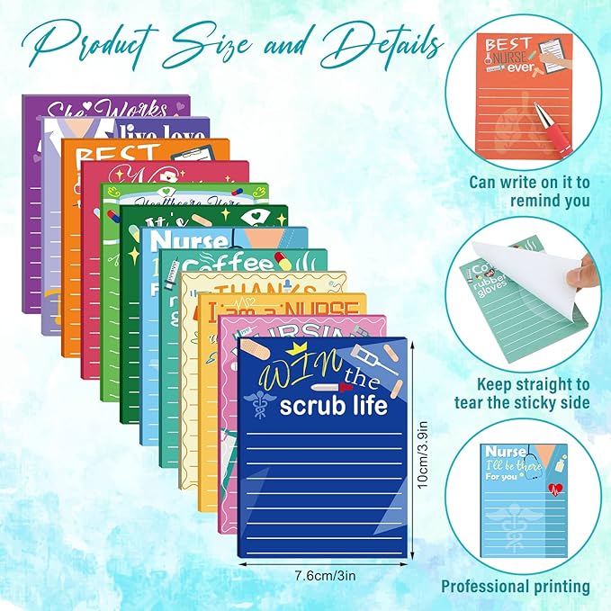 Geyee 24 Pcs Nurse Sticky Notes with Funny Pens Fun Notepads for Adults Coworkers Nurse 3 x 4 Inch to Do List Notepads with Sayings Pen for Lab Week Gifts Teacher Office Supplies