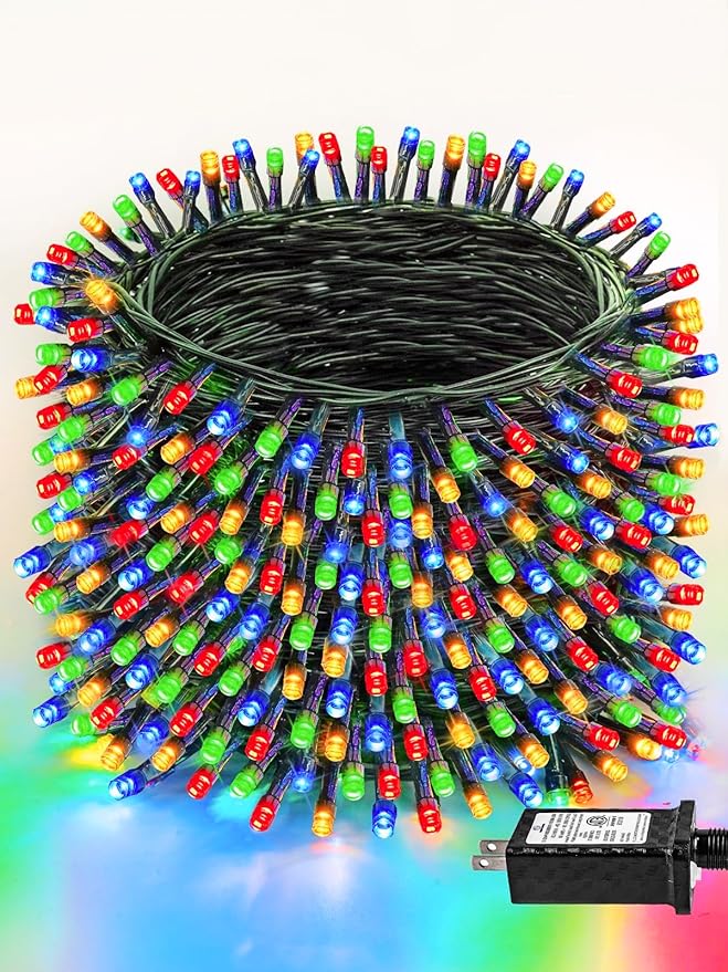 1000 LED Multicolored Christmas Lights Indoor Outdoor, Super Long 330 FT Green Wire String Lights with Memory & Timer & 8 Modes, Waterproof Fairy Light for Xmas Tree Party Yard Garden Christmas Decor