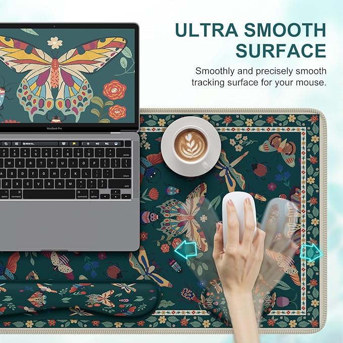 iCasso Large Mouse pad for Desk, Computer Desk Mat, 3Pcs XXL Keyboard and Mouse Pad + Keyboard Wrist Rest, Desk Matt for Desktop, Easy Typing Pain Relief Ultra Thick Mousepad Keyboard Mat(Green)