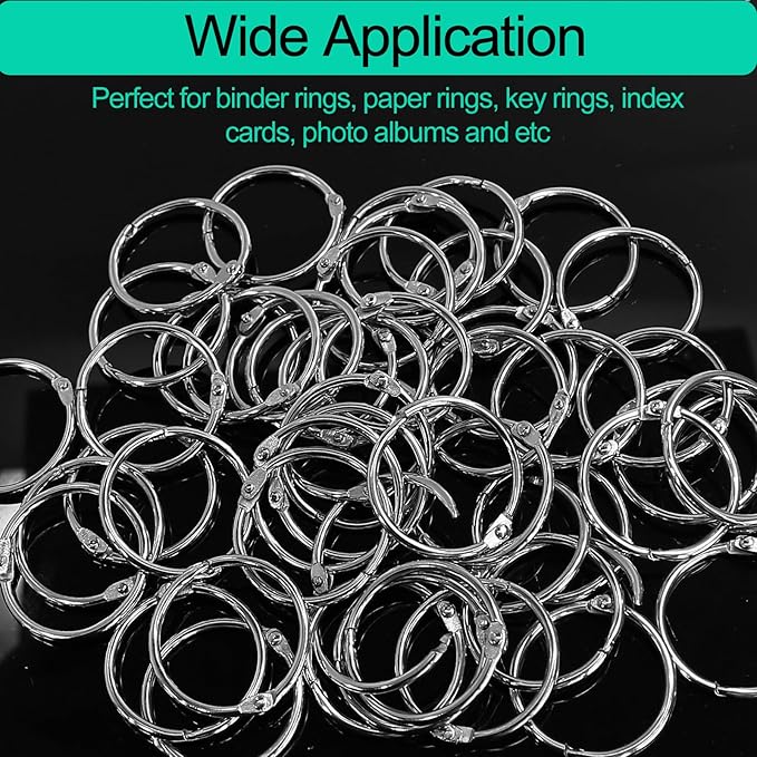Luomorgo 50 Pcs 1.5 Inch Binder Rings, Nickel Plated Metal Book Rings Silver Paper Rings, Heavy Duty Loose Leaf Binder Rings, Index Cards Rings, Key Rings for Office, Home, School