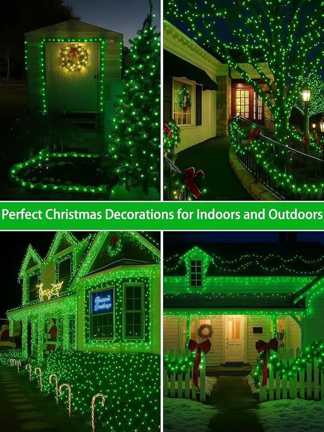 2-Pack 66FT 200 LED Christmas Lights, 13 Modes Extendable Christmas Tree Lights with Timer & Memory, Waterproof Twinkle Fairy Lights Green Wire Outdoor String Lights Indoor for Xmas Tree (Green)