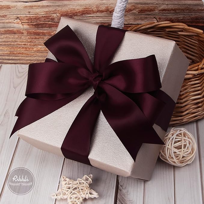 Ribbli Burgundy Double Faced Satin Ribbon,1-1/2” x Continuous 25 Yards,Use for Craft Bows Bouquet, Gift Wrapping, Wedding Decoration, Floral Arrangement