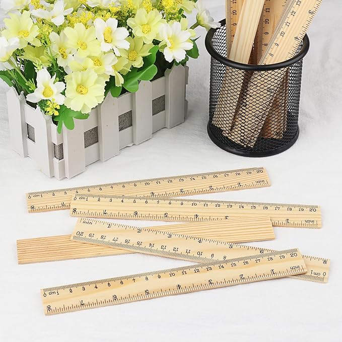 144 Packs Wooden Rulers, 8 Inch Double Sided Wood School Ruler for Home, Student, Office Use, 2 Scale,by GNIEMCKIN