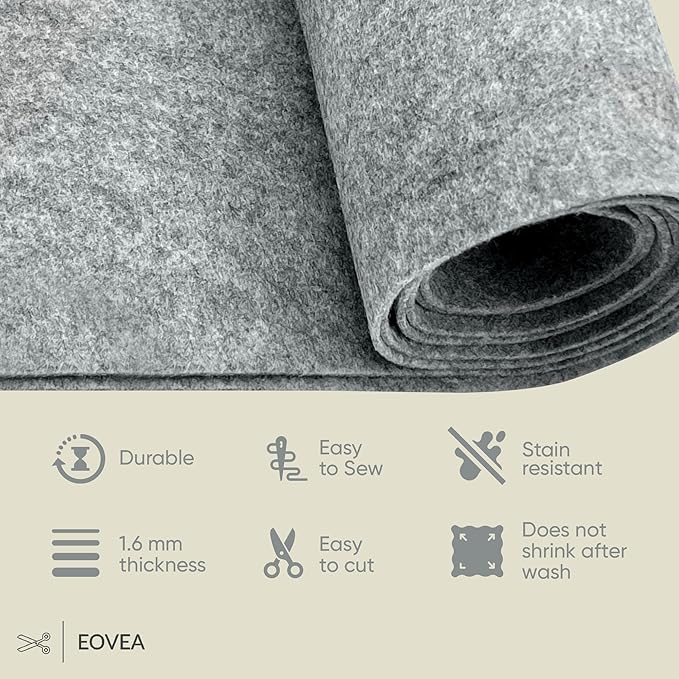 EOVEA | Acrylic Felt Fabric by The Yard - Non-Stiff, Soft Material - 72" Wide - 1.6mm Thick Felt Sheets for DIY Crafts, Sewing, Upholstery, Cushion, Padding(Heather Grey, Half Yard)