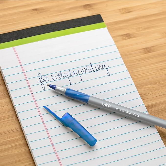 BIC Round Stic Grip Xtra Comfort Fine Blue Ballpoint Pens, Medium Point (0.8 mm), 12-Count Pack, Excellent Writing Pens With Soft Grip for Superb Comfort and Control