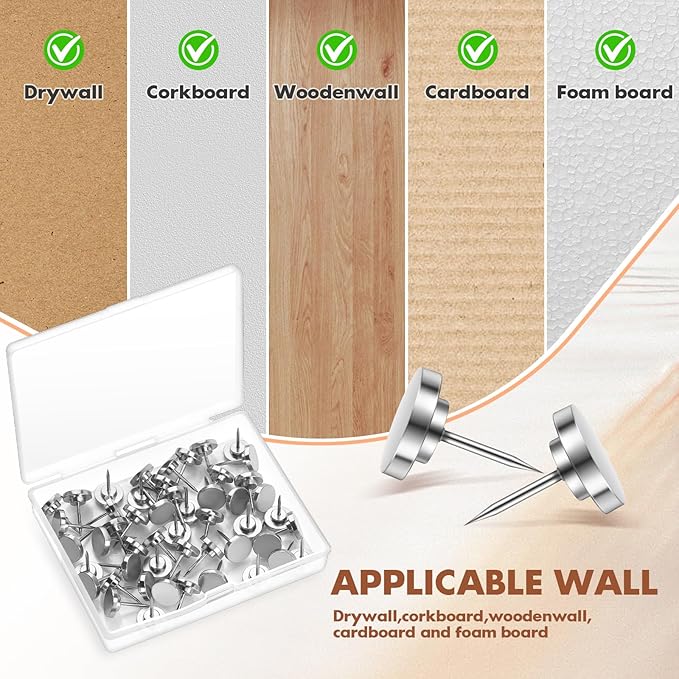 15 Pieces of Silver Tacks, Metal Tacks for Wall, Metal Push Pins, Picture Hanging, Push Pins for Wall Bulletin Board Decorative