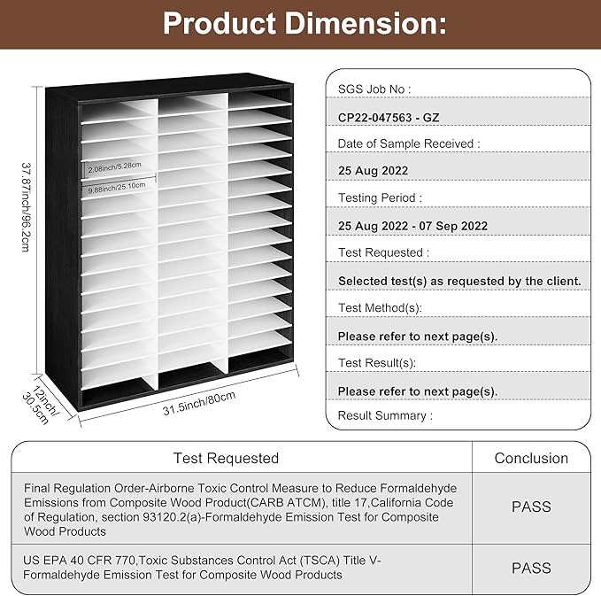EasyPAG Mail Organizer Countertop, Wood Literature Organizer with Adjustable Shelves, Student Classroom Mailbox for School, Desktop Paper Sorter for Office Home, 48 Compartments, Black/White