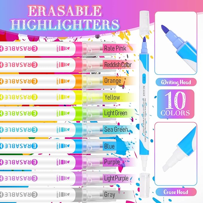 Zhehao 40 Pcs Erasable Highlighters, Smooth Writing Double Head Highlighter for School Office Back to School Supplies Occ Shoebox Gifts