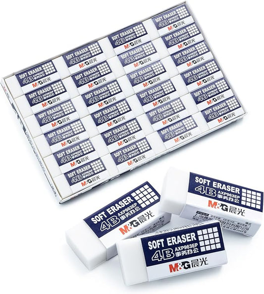M&G 24 Pack White Erasers Bulk, Pencil Erasers 4B Rubber Rectangular Eraser for Kids School Students Office, Art Erasers for Drawing (New Packaging)