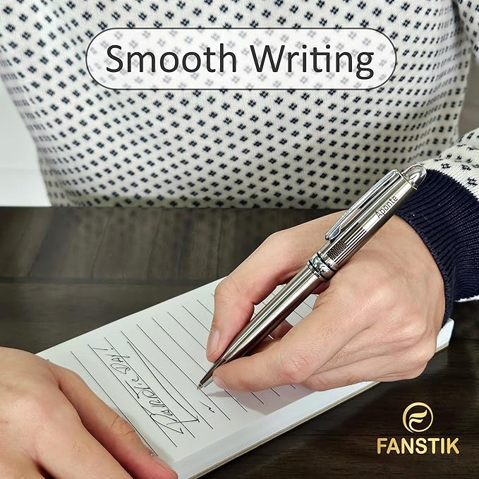 Customized BallPoint pen with name and US Flag (MADE IN USA), stainless steel, silver, luxury engraved pen personalized for men and for women. (BallPoint US-Flag)