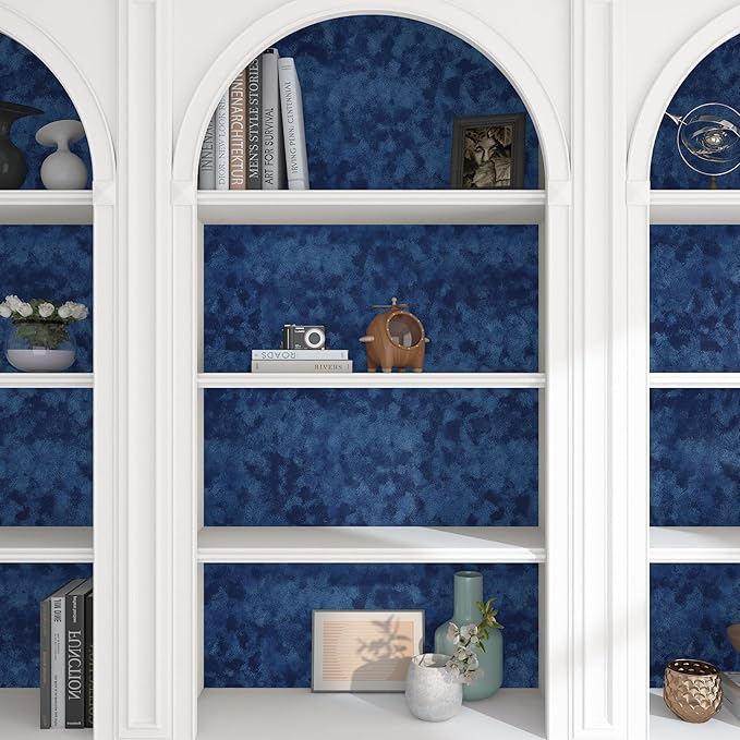 Decotalk Felt Drawer Liner Blue Velvet Shelf Liner - Felt Adhesive Sheet Dark Blue Velvet Wallpaper Peel and Stick 15.7"x120" Self Adhesive Drawer Lining Velvets Contact Paper for Cabinets and Drawers
