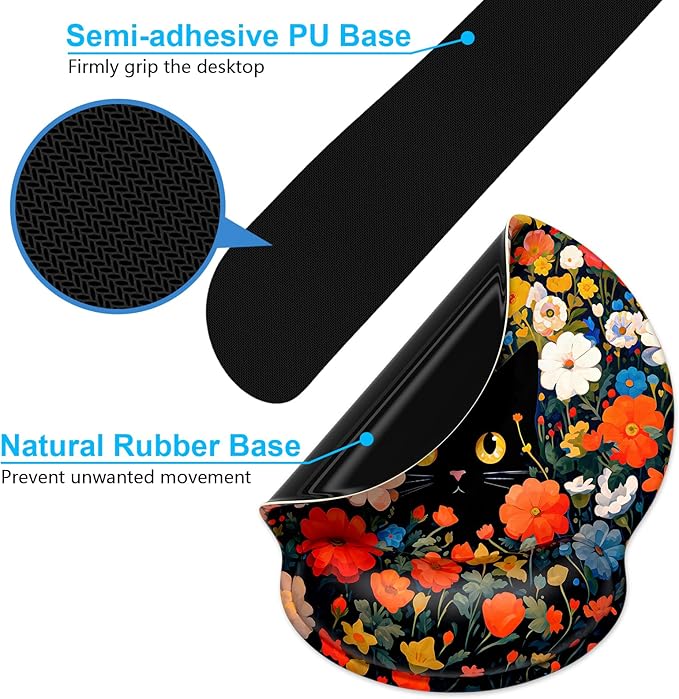 Dapesuom Keyboard Wrist Rest and Mouse Pad with Wrist Support, Cute Memory Foam Cushion for Keyboard and Mouse Set, Desktop Pad Rests with Non Slip Base for Easy Typing & Pain Relief, Cat Flower Bush