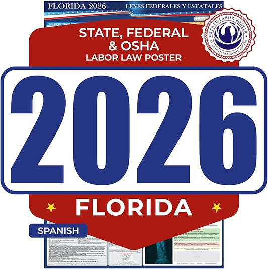 2026 Florida State and Federal Labor Law Poster - Spanish Version - OSHA Workplace Compliant - Mandatory Regulations Posting for Employees - All in One Required Compliance Posting 17" x 40" - Laminated (Spanish)