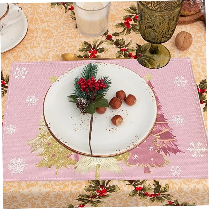 Christmas Placemats Flax Xmas Tree Snowflake Bright Table Mats Set of 4 Seasonal Winter Christmas Home Decor for Party Kitchen Dining Room, 12x18 Inch