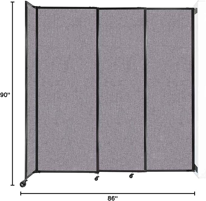 Wall-Mounted Sliding StraightWall Room Divider | Adjustable Widths | Locking Wheels | Room Separator | Up to 7'2" Wide x 7'6" Tall Cloud Gray Fabric Panels