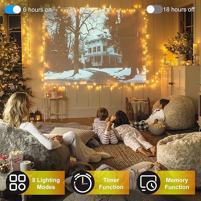2 Pack Total 200FT 600 LED Christmas String Lights, Warm White Fairy Tree Lights Connectable, 8 Modes & Timer Indoor Outdoor String Lights for Bedroom Tree Yard Door Wedding Xmas Classroom Decor