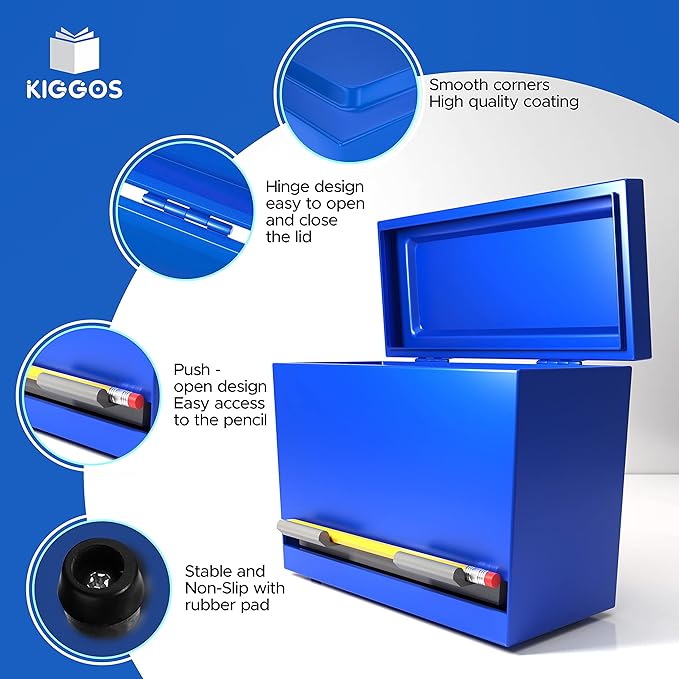 Pencil Dispenser Holder Blue Stainless Steel Dispenser for Pencils with 6 Beautiful Stickers for Decoration Metal Pencil Dispenser for Classroom Home Office Teachers Students (Pencils Not Included)