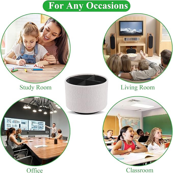 Hennaja Round Leather Art Supply Organizer,Remote Control Holder,360 Degree Spinning,Multi-Functional Pencil Holder,4 Compartments Desktop Stationary Organizer(1-Wood Beige)