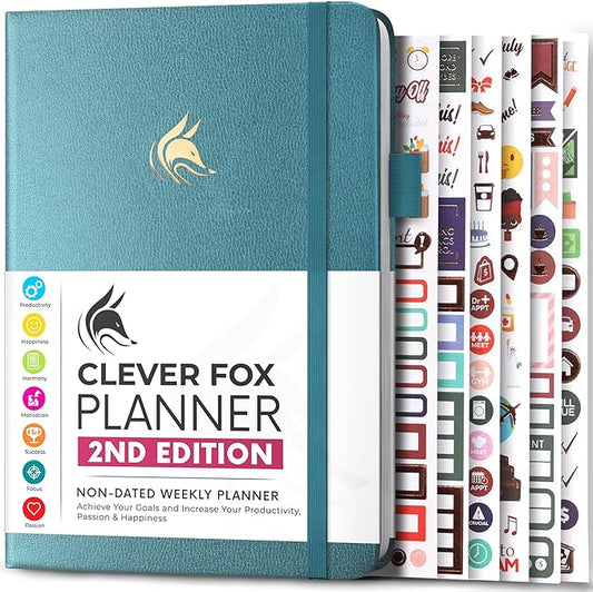 Clever Fox Planner 2nd Edition – Colorful Weekly & Monthly Goal Planner, Time Management & Productivity Organizer, Undated, A5 (Aquamarine)
