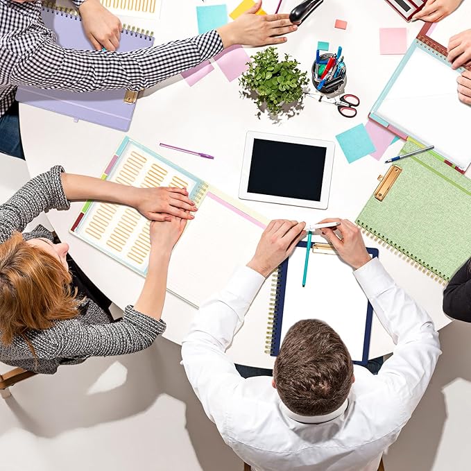 Ospelelf Red Foldable Spiral Clipboard Folio with Storage Zipper Pouch, 5 Plastic Folders with 10 Pockets, Refillable Lined Notepad (11" x 8.5"), Linen Hardcover Project Organizer