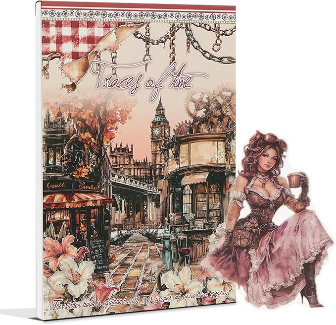 Snycler Retro Rust Stain Theme Sticker Scrapbooking Supplies for Junk Journal, 20 Sheets PET Stickers - Vintage Journaling Stickers, Ephemera Sticker Book Pre Cut, Planner, Junk Journal Supplies