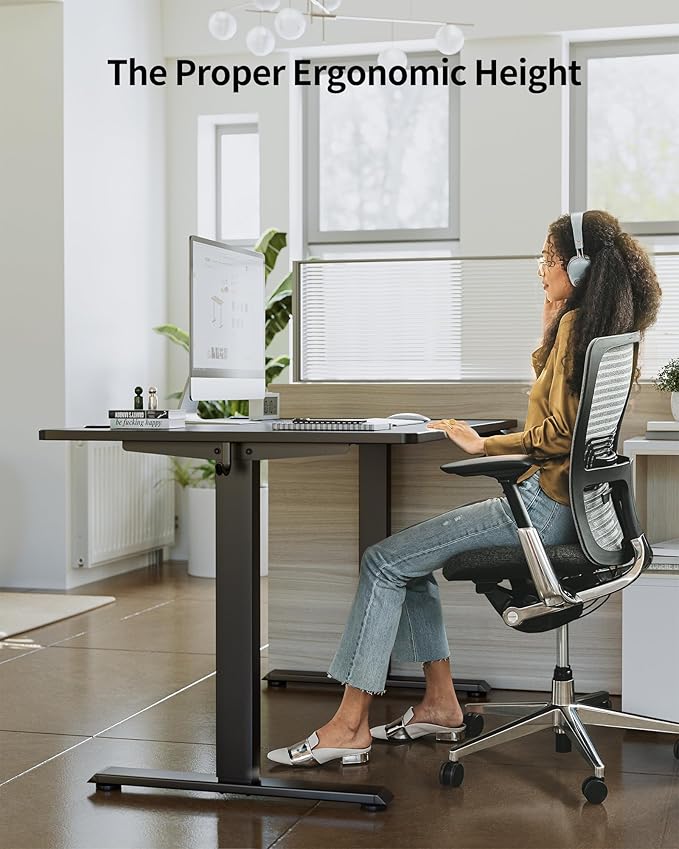 FEZIBO One-Piece Standing Desk Adjustable Height Stand up Home Office Desk, 48x24 Inch Electric Standing Computer Desk, with 4 Memory Presets, Fixable casters, Black