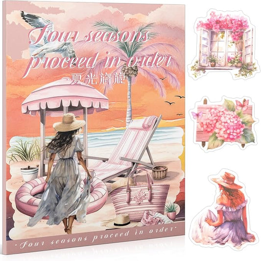 Summer Theme Sticker Scrapbooking Supplies for Junk Journal, 20 Sheets PET Stickers - Vintage Journaling Stickers, Ephemera Sticker Book Pre Cut(TZ-006-001)