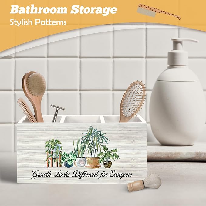 Mental Health Inspirational Pen Holder Organizer for Desk Accessories, Growth Looks Different for Everyone Motivational Wooden Box Desk Decorations for Therapy Counselor Office Decor