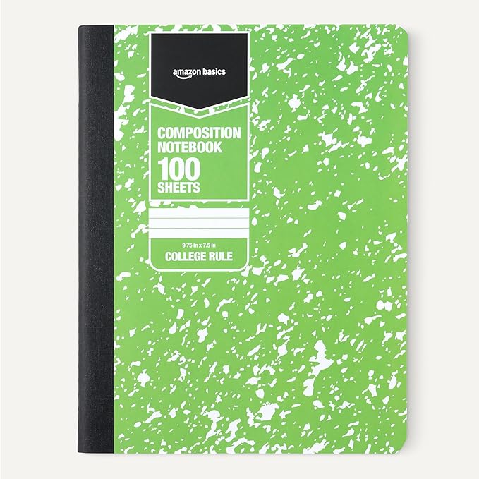 Amazon Basics Composition Notebook, College Ruled, 100 Sheets, 9.75" x 7.5", 12 pack, Assorted Marble Colors