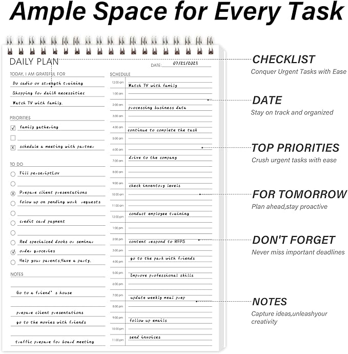 24 Hour Daily Planner - To Do List for Work & Personal Life, Productivity Everyday Planner, Daily Schedule, 6.5 x 9.8