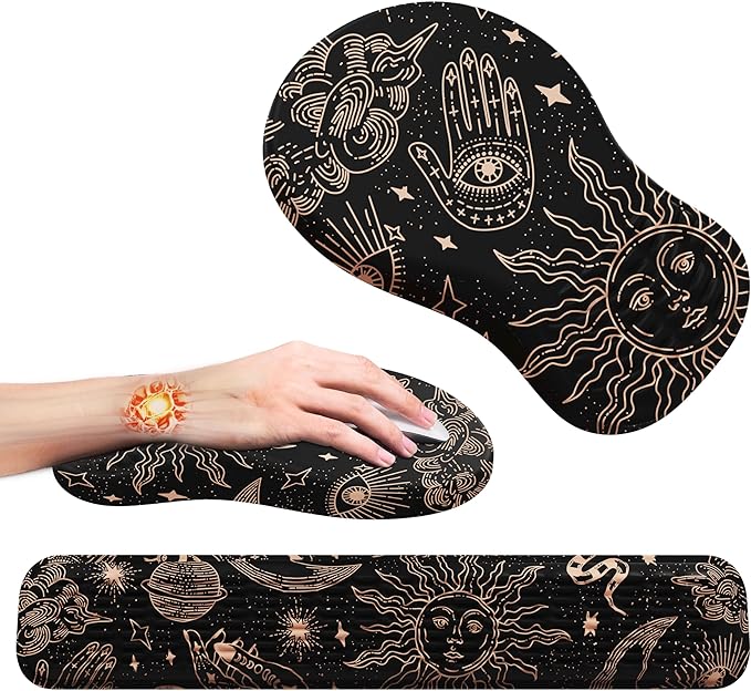 MEKASS Ergonomic Mouse Pad and Keyboard Wrist Rest Set, Super Soft Memory Foam Desk Wrist Support for Computer Keyboard, Non-Slip Arm Palm Rests Cushion for Typing Gaming Office Laptop (Demon's Eye)