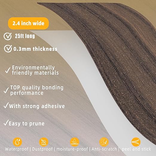 GSCIT Club Walnut Wallpaper, 2.4 inch X 25ft Self Adhesive Wood Grain Repair Tape Walnut Repair Patch for Tables, Chairs, Baseboards, Doors, Windows, Floors, Handicraft DIY.