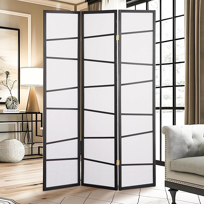 NicBex Room Divider 3 Panel Room Dividers with Heavy-Duty Rice Paper Partition Room Dividers and Folding Privacy Screens Wall Divider for Home, Office, Room Separation,51"W x 2"D x 71"H, White+Black