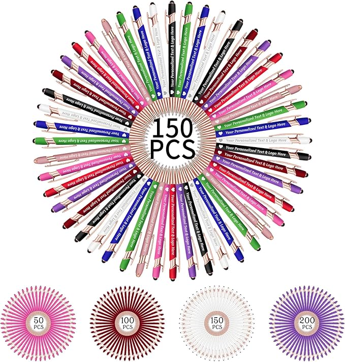 STREADVE 150 Personalized Custom Pens Engraved Writing Pen with Name Logo, Customized Promotional Items Stylus Pen Gifts for Men Women Realtor Business Reunion Wedding