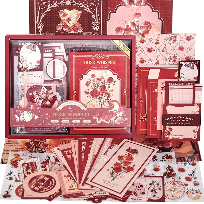 Funto Scrapbooking Kit(123 PCS), Vintage Collection-Rose Whisper, Perfect for Bullet Scrapbooking Materials, Planner DIY Arts Craft Collage
