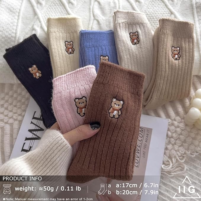 IIG Cute Warm Wool Socks for Women Super Cozy Thick Crew Winter Socks Gifts, 5 Pairs
